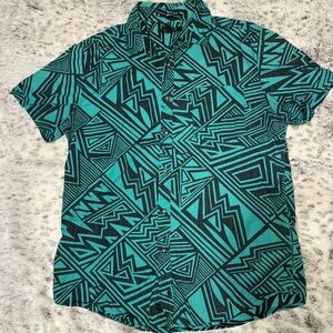 21men Turquoise & Black Geometric Short-Sleeve Button-Down Shirt